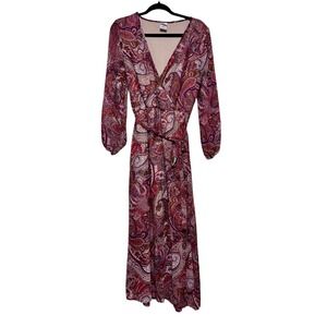 Wrapper Boho Paisley Maxi Dress Women Size L 70s Retro Fallcore Cottagecore Chic